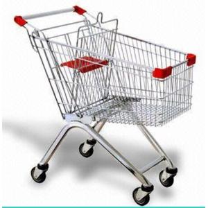 China Steel Wire Shopping Trolley Grocery , Supermarket Folding Wire Shopping Cart With Seat on sale