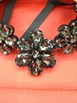 Sensational Crystal Flower Necklace / Black Statement Necklace Crystal Beading