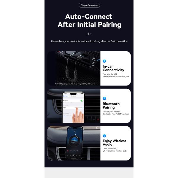 Essager EB01 Series Male 3.5mm Jack Audio Bluetooth Receiver Adapter