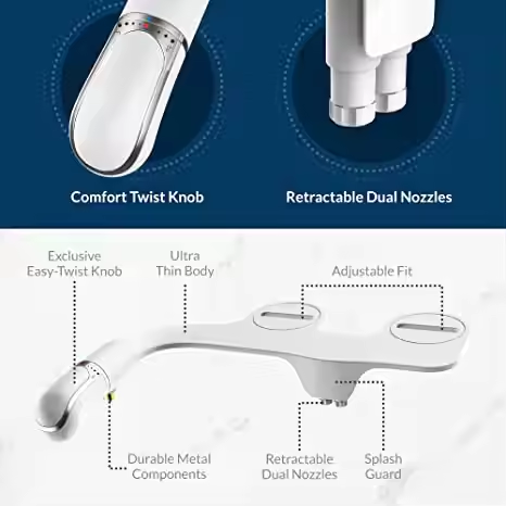 Non-Electric Fresh Water Spray Bidet Toilet Seat Attachment With Postscript Materials