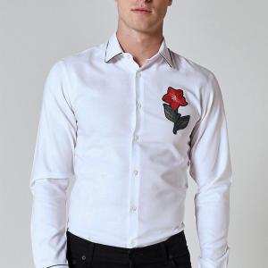 China Custom Embroidery Mens Fashion Casual Shirts , White Long Sleeve Collar Shirt wholesale