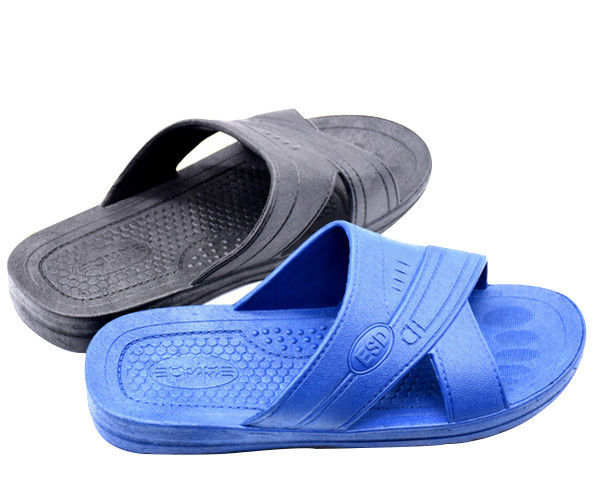 Blue Black White ESD Safe Materials SPU ESD Slipper Cross Type Symbol Embossed