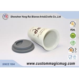 Customizable 350ml Double Wall Ceramic Coffee Mug With Silicone Lid , Starbuck