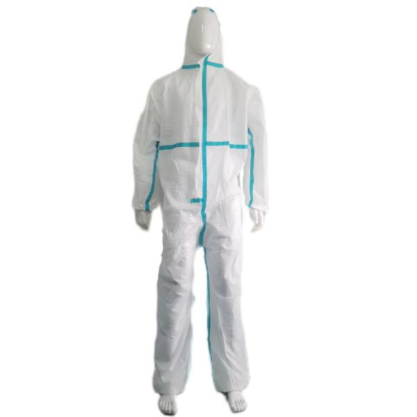 Anti-Static SMS Nonwoven White Coveralls Hooded Style 50000PCS/Day Production Ability