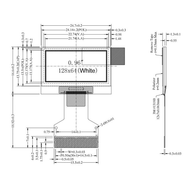 0.96 Inch OLED Display Module 128x64 Pixel SPI I2C Interface Plug-In Connection