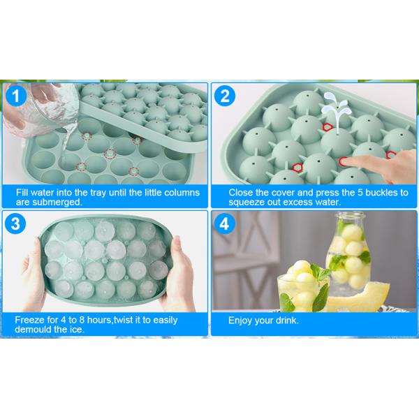 Ice Cube Tray 2 Pack Flexible Silicone 22 Ice Balls Maker With Lid BPA Free