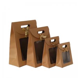 China wholesale custom recycled flat bottom small food paper bag shopping packaging bag brown kraft paper bag with clear window wholesale