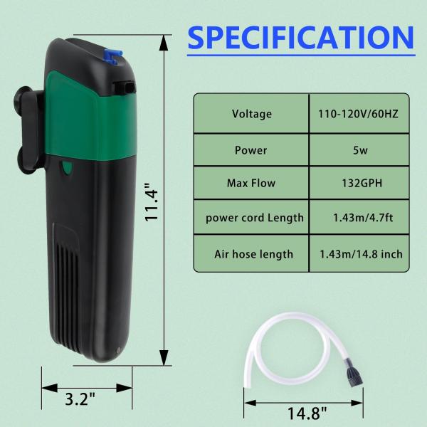 132GPH Aquarium Water Pump Internal Power Filter Increase Oxygen For Fish Tank
