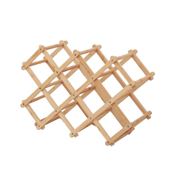 X Shape 10 Bottles Capacity Foldable Free Standing Bamboo Wine Rack for Kitchen Space
