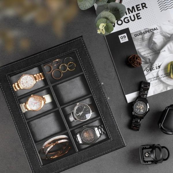 Automatic Double Watch Winder with 8 Extra Storage Box, Double Automatic Watch Winder Box with Jewelry Organizer,