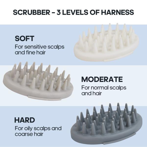 Gray Interchangeable Scalp Scrub Brush With 3 Hardness Levels