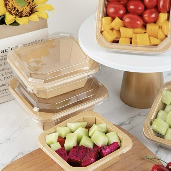 Takeaway Box Kraft Paper Octagonal Box Eco-Friendly Food Snack Container Kraft Paper Square Paper Bowl