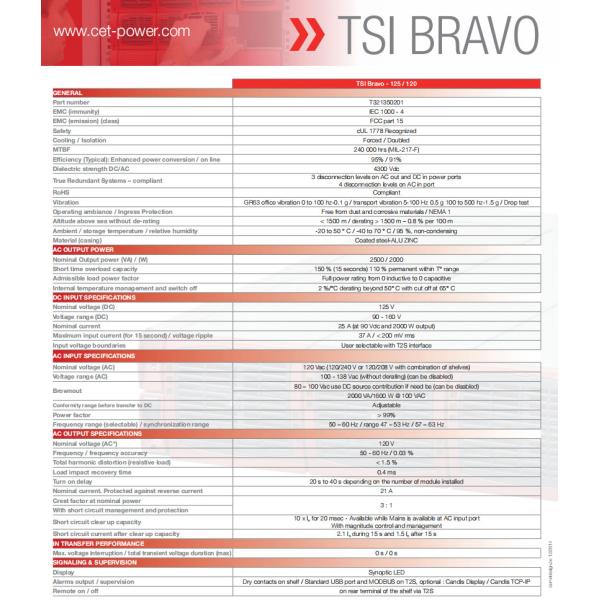 CE+T TSI Bravo125/120 With Extra AC Input 125Vdc 120Vac 2.5KVA 2.5KW P/N T321350201