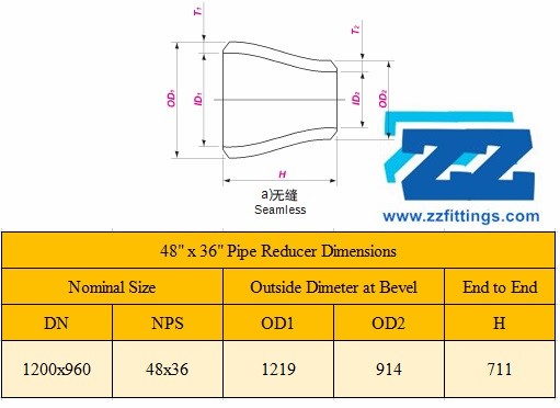 Welded Concentric Steel Pipe Reducer 48" x 36" Sch 10 x 20 ASTM A420 WPL3 ASME B16 9