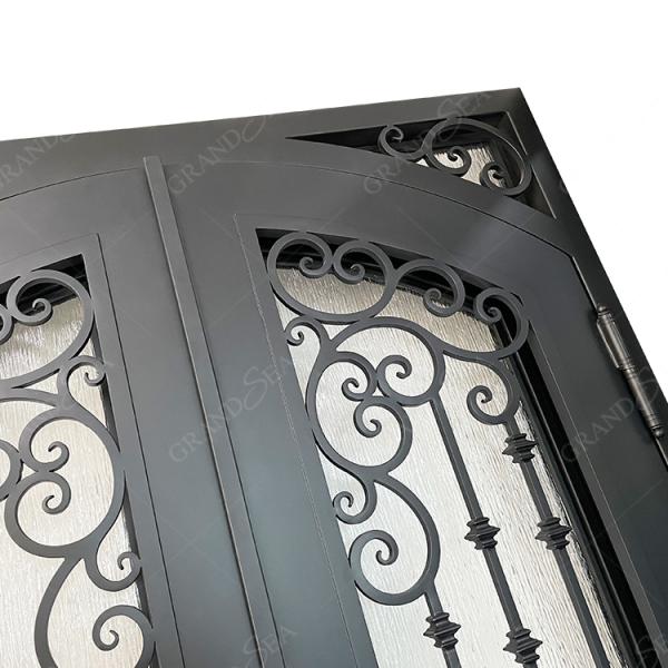Latest Modern Cast Iron Factory Price Front Door with Glass, Entry Double Wrought Iron Door Design for Villa