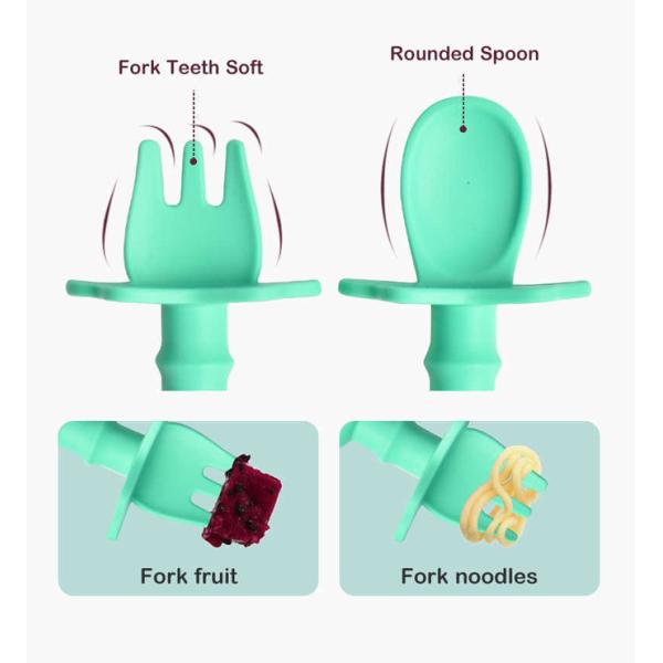 Bpa Free Baby Silicone Spoon And Fork Set Cartoon Panda Flexible Food Safety Standards 4