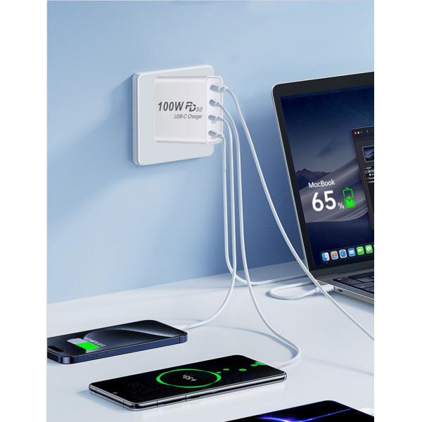 100w Usb C Charger 2 Pd 100W 30W Type C Qc 3.0 2 Usb Port Super Fast Charging Mobile Phone Home Plug Travel Adapter Wall Charger