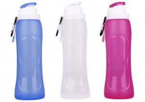 China Blue Workout Water Bottles 500ML Foldable Silicone Sports Bottle on sale