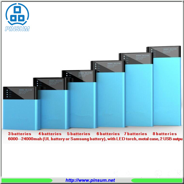 Lithium battery power bank with 6000mah to 24000mah different capaicty with different size