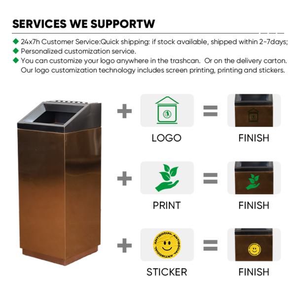 Wholesale High Quality Trash Dust Bin With Ashtray Stainless Steel Rectangle Lobby Hotel Use Metal Trash Bin With Ashtray