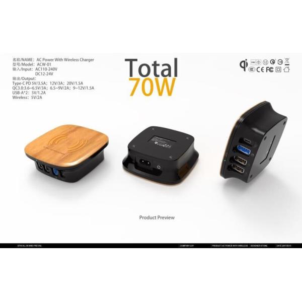 70W 4 In 1 Multi Function Wireless Travel Charger QC3.0 With Dual USB Port
