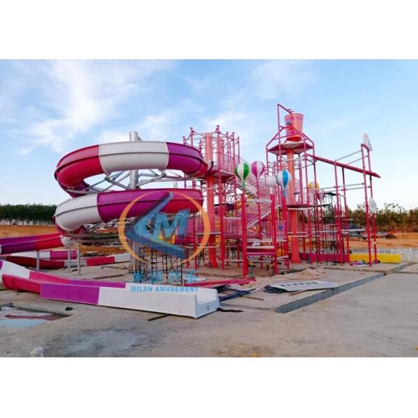 Colorful Fiberglass Spiral Water Slide With Pool Easy Installation