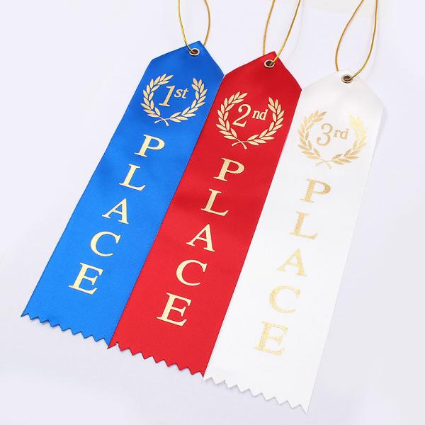 Fancy Custom Award Ribbons Blue / Red / White Color Hot Stamping Printing