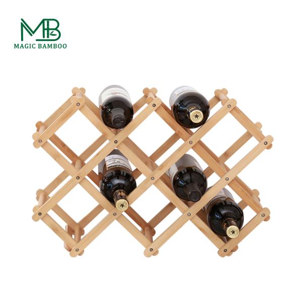 X Shape 10 Bottles Capacity Foldable Free Standing Bamboo Wine Rack for Kitchen Space