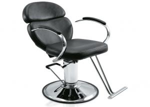 China Modern Style Salon Barber Chair Reclining Backrect With Round Base , Black Color wholesale