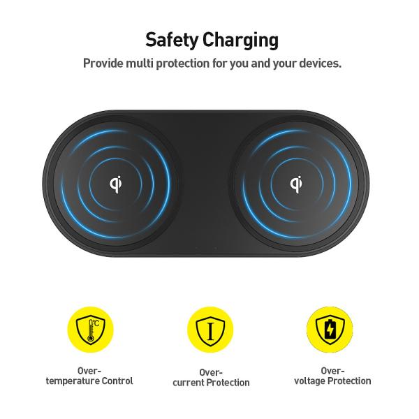 DC 5.0 Jack Wireless Charging Dual Pad Qi Certified Fast Charge