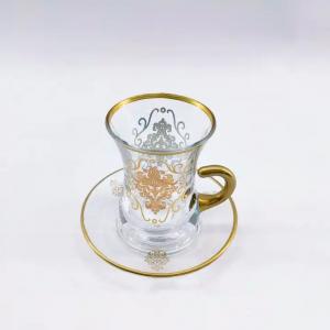 China 12PCS Arabic Glass Tea Cups Set Handmade Transparent Arab Saucer on sale