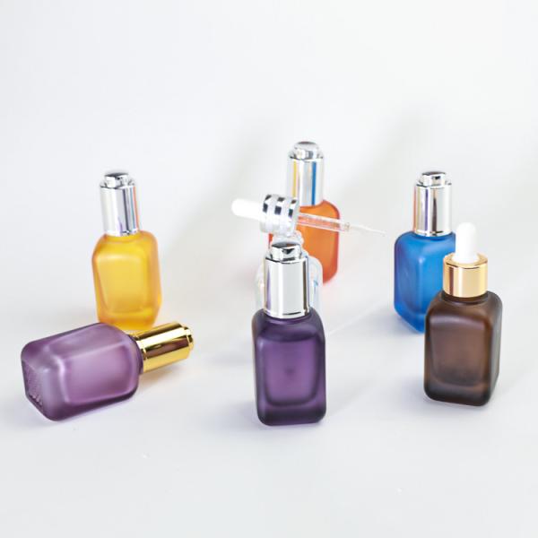 Square Frosted Glass Dropper Bottle 50ml Serum Eye Essential Oil Push Button