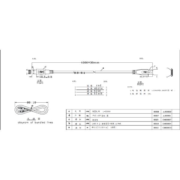 Hot Plugged 15-200CM 5 Pin 800MA USB Power Cord