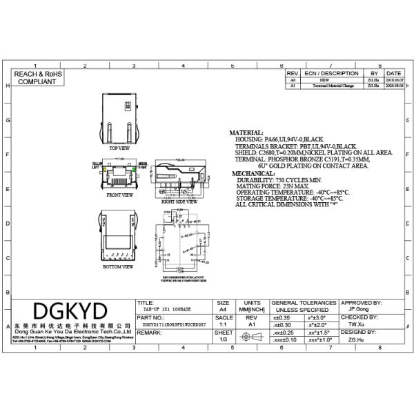 Metal Shielded Extra Low Profile SMT Cat5 Rj45 Modular Jack DIP Mount
