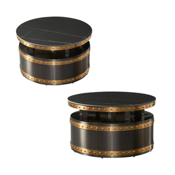 Quality Nostalgic  Titanium Vintage Marble Top Coffee Table Charming Round Metal Accent for sale