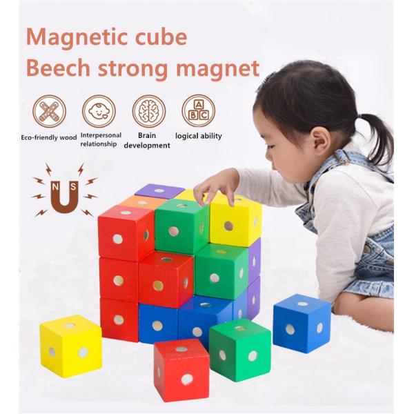 Educational Square Cube Rainbow Magnetic Blocks 10pc 2X2X2cm Wooden