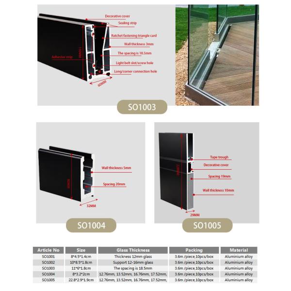 Frameless Tempered Sandwich Glass Railing Balustrade 10-13mm Glass U Base Profile Channel