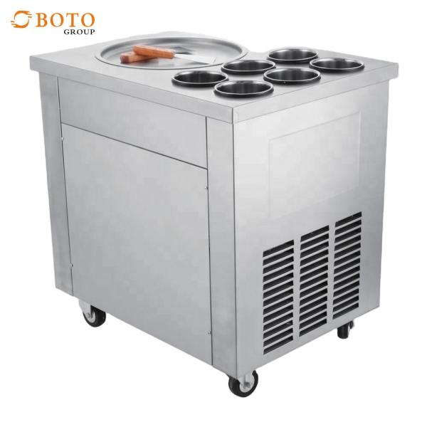 Quality Frozen Commercial Ice Cream Frying Machine With 2 Flat Pans And Imported Compressor Stainless Steel Fried Ice Cream Roll for sale
