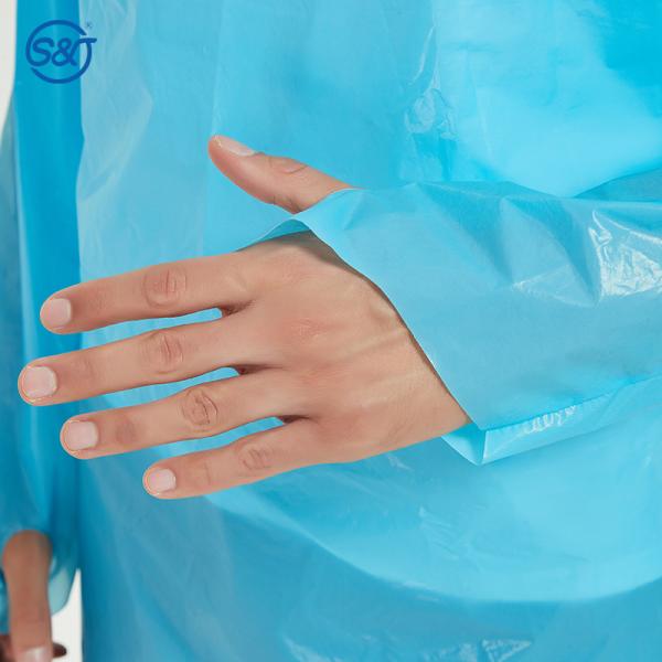 S&J Disposable CPE Gown 510K Certificated Protection Medical Surgical Isolated Gowns Long Sleeve with Thumb-Loop