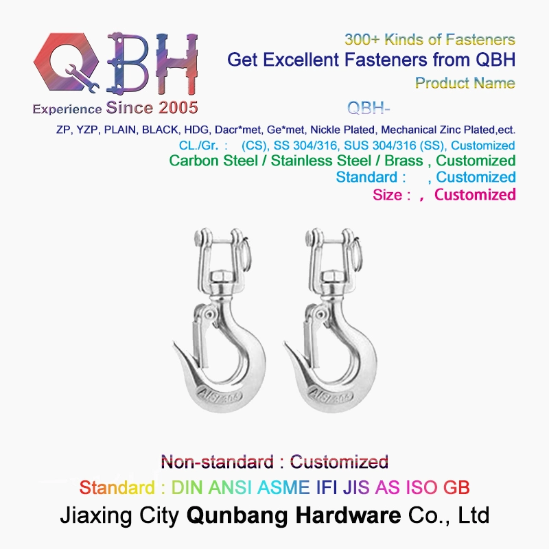 Stainless Steel Swivel Type Eye Slip Cargo Lifting Hook with Safety Latch