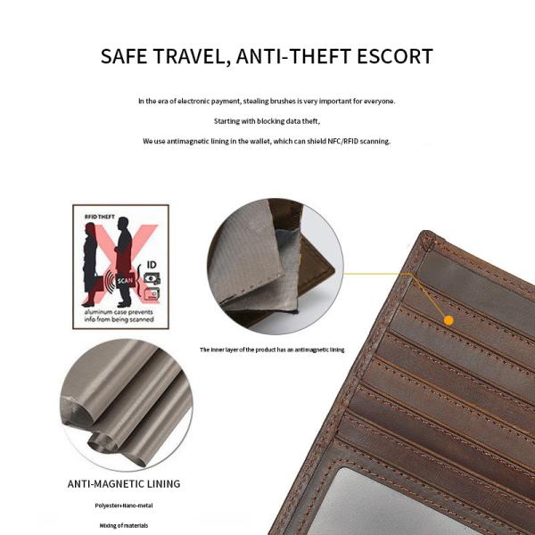 Fashionable Genuine Leather Passport Cover Bifold Wallet with RFID Blocking Cowhide