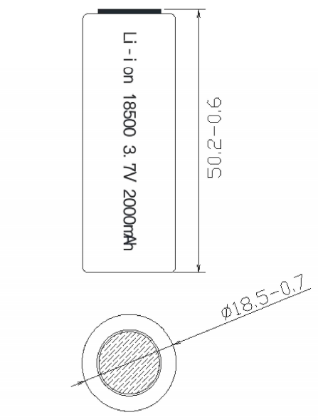 18500 Cylindrical Battery 3.7V 2000mAh Rechargeable Lithium Ion Battery for Flashlight
