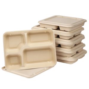 4 Compartments Biodegradable Sugarcane Bagasse Plates Compostable For Lunch