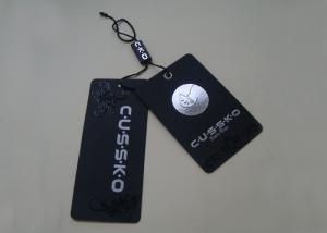 China Printed Paper Hang Tags For Clothing Line Plastic Seal Tag UV Coating Silver Foil Logo on sale