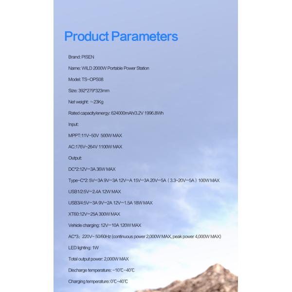 1996.8Wh MPPT LiFePO4 Portable Camping Power Station Home Solar Energy System