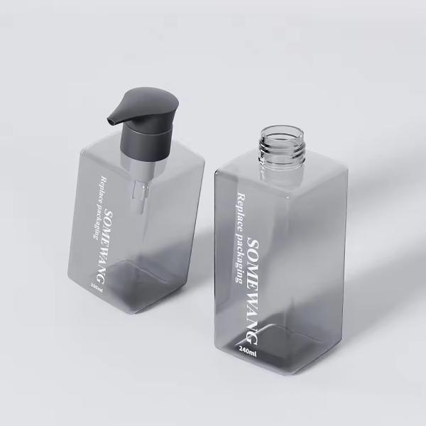 Transparent PET Pump Bottle Square Empty Shampoo Containers Luxury