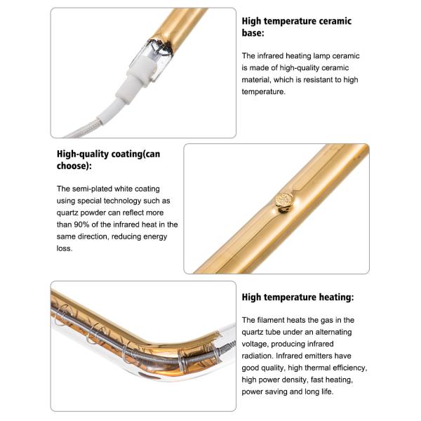 3D Gold Coated Quartz Infrared Heating Lamp Tube 150-6000W