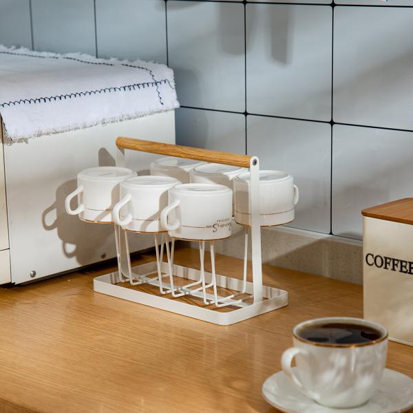 Kitchen Storage Holders Cup Drying Rack Stand With 6 Hooks Standing Type