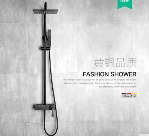 Wall Mounted Copper Black Champagne Rain Shower Faucets With Handle