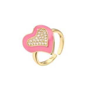 China Women 18K Diamond Ring Pink Rhinestone Enamel Heart Ring OEM wholesale